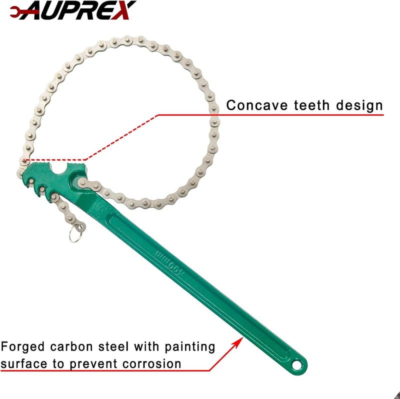 AUPREX 16 Inch Sturdy Adjustable Heavy Duty Ratcheting Chain Oil Filter Wrench Reversible Chain Style Pipe Fitter Wrench With Multi-Purpose Compatible With Max 8 Inch Diameter - Image 5